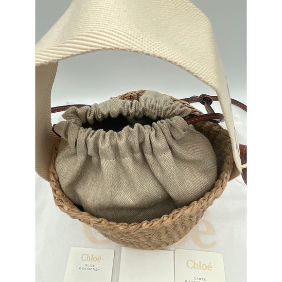 NEW CHLOE SMALL WOODY BASKET BUCKET RAFFIA STRAW SHOULDER BAG PURSE - Picture 9 of 14
